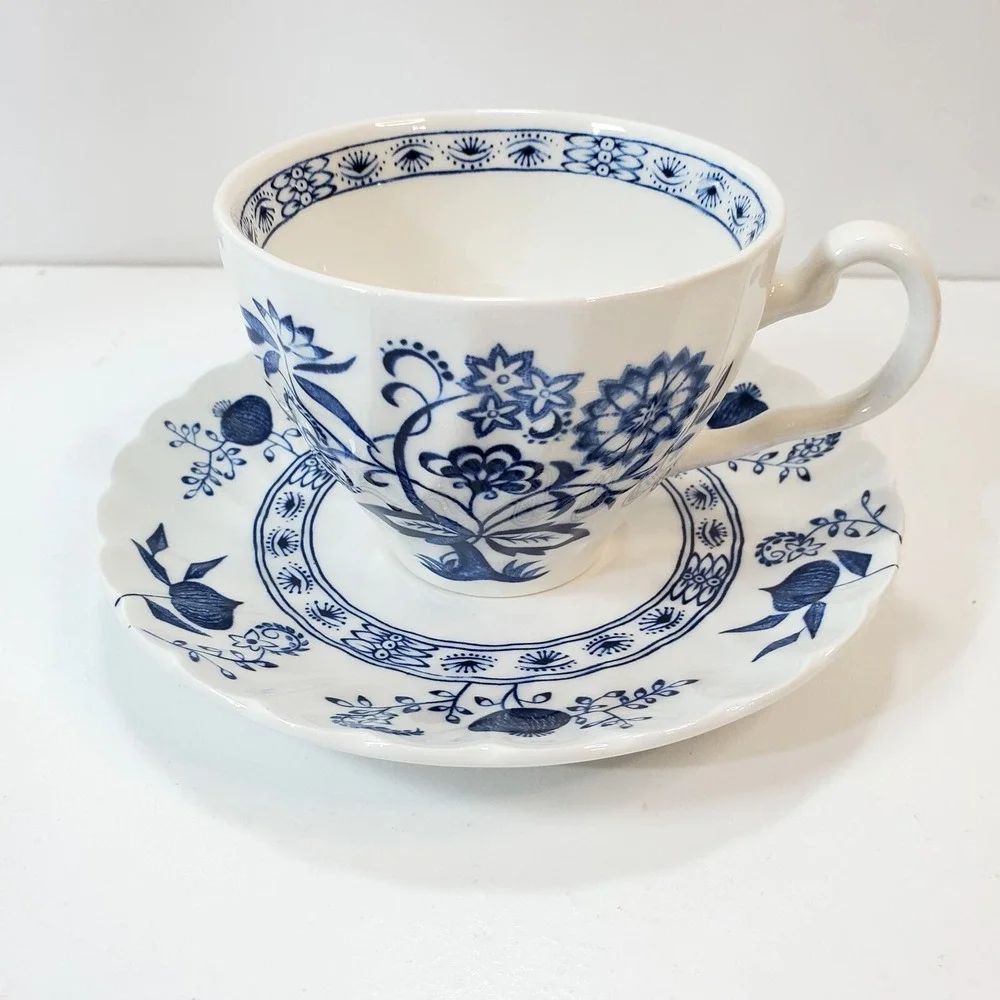 Vtg Johnson Bros England Ironstone Nordic Blue Onion Tea Coffee Cup and Saucer